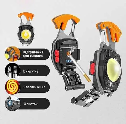 Акумуляторний LED ліхтарик W5147 з Type-C (7 режимів, прикурювач, карабін, ніж, магніт) - Зображення 4