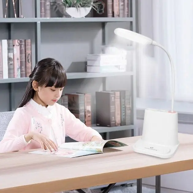 Біла Акумуляторна настільна LED лампа Bionic Desk Lamp c USB виходом, органайзером та підставкою для смартфона - Зображення 6
