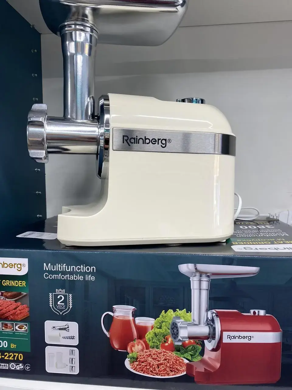 червона М'ясорубка Rainberg RB-2270 3800Вт з реверсом та насадками для шатківниці та ковбас - Зображення 2