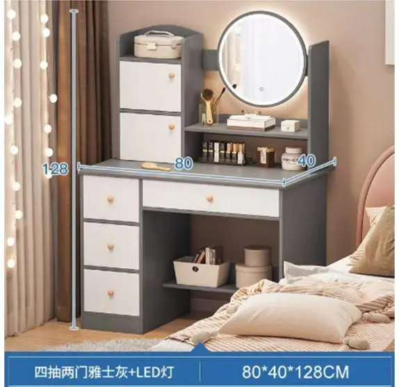 Стіл для макіяжу з LED дзеркалом STL-MD 72 (Г40/Ш80/В127) (СІРО-БІЛИЙ) - Зображення 2