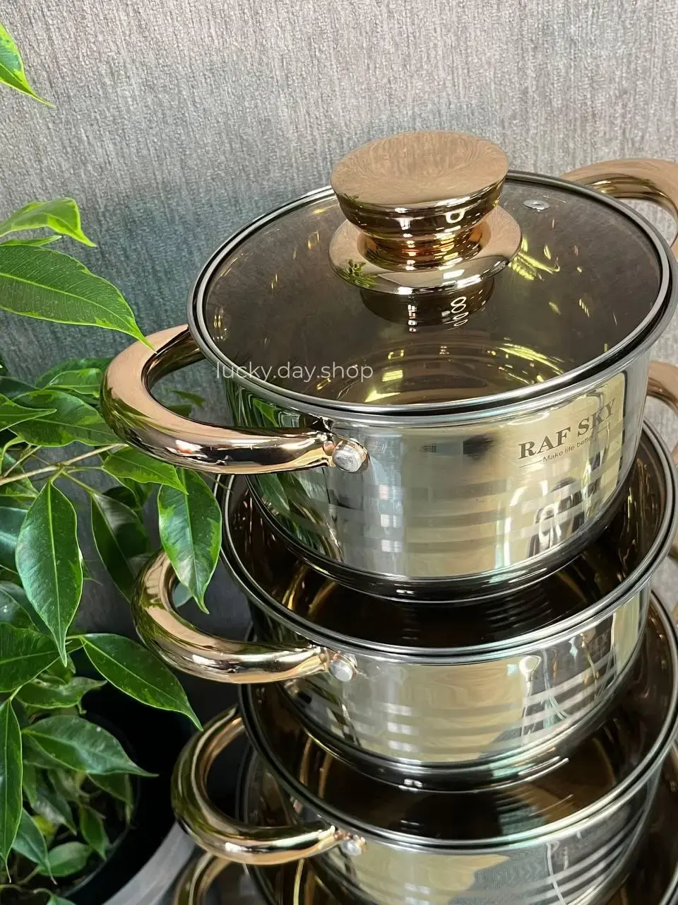 Набір каструль із неіржавкої сталі на 12 предметів RAF SKY RS7450 - Зображення 2