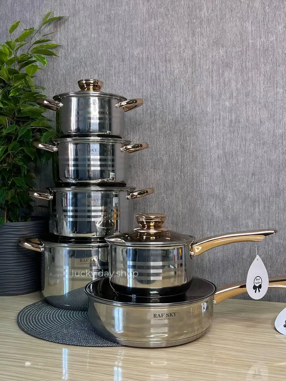 Набір каструль із неіржавкої сталі на 12 предметів RAF SKY RS7450 - Зображення 3