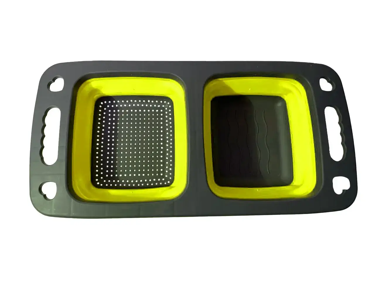 Дошка-друшляк силіконова складана миска-трансформер для овочів та фруктів 2 шт в одному - Зображення 3