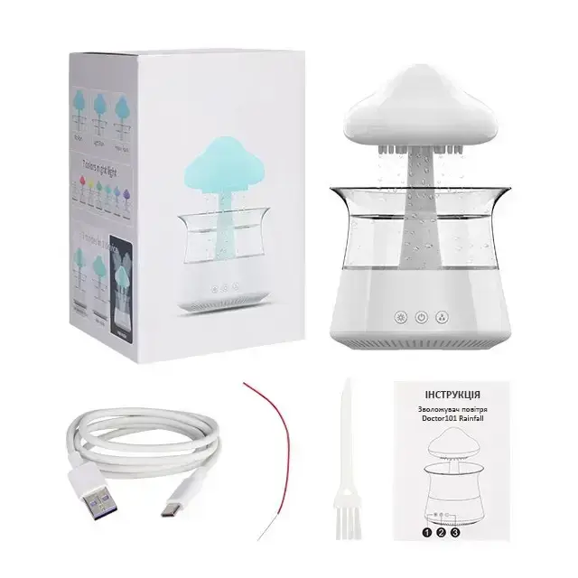 Атмосферний ультразвуковий зволожувач повітря гриб Rainfall з ефектом дощу. Нічник зволожувач повітря Doctor-101 з підсвіткою - Зображення 2