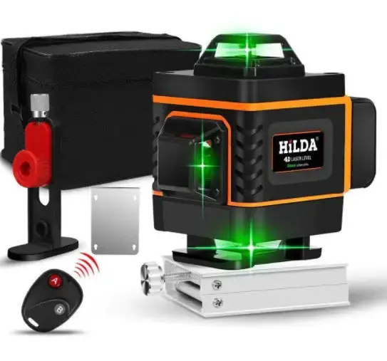 Лазерний рівень нівелір для стяжки підлоги HILDA 4D 16 ліній 360 ° градусів самовирівнюється Зелений промінь + пульт + акумулятор з дисплеєм - Зображення 7