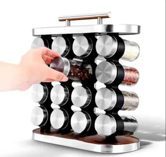 Карусель для спецій набір для спецій 16 ємностей Stainless steel and wood / органайзер для зберігання спецій - Зображення 4