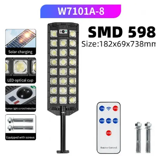 Сонячний вуличний ліхтар W7101A-8 1600W з пультом дистанційного керування - Зображення 3
