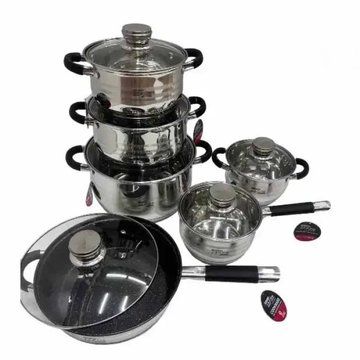 чорний Набір посуду Zepline ZP-115 із нержавіючої сталі на 12 предметів - Зображення 2