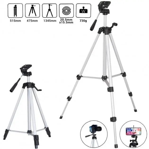 Алюмінієвий штатив TRIPOD TF-330A універсальний для камери або смартфона - Зображення 6