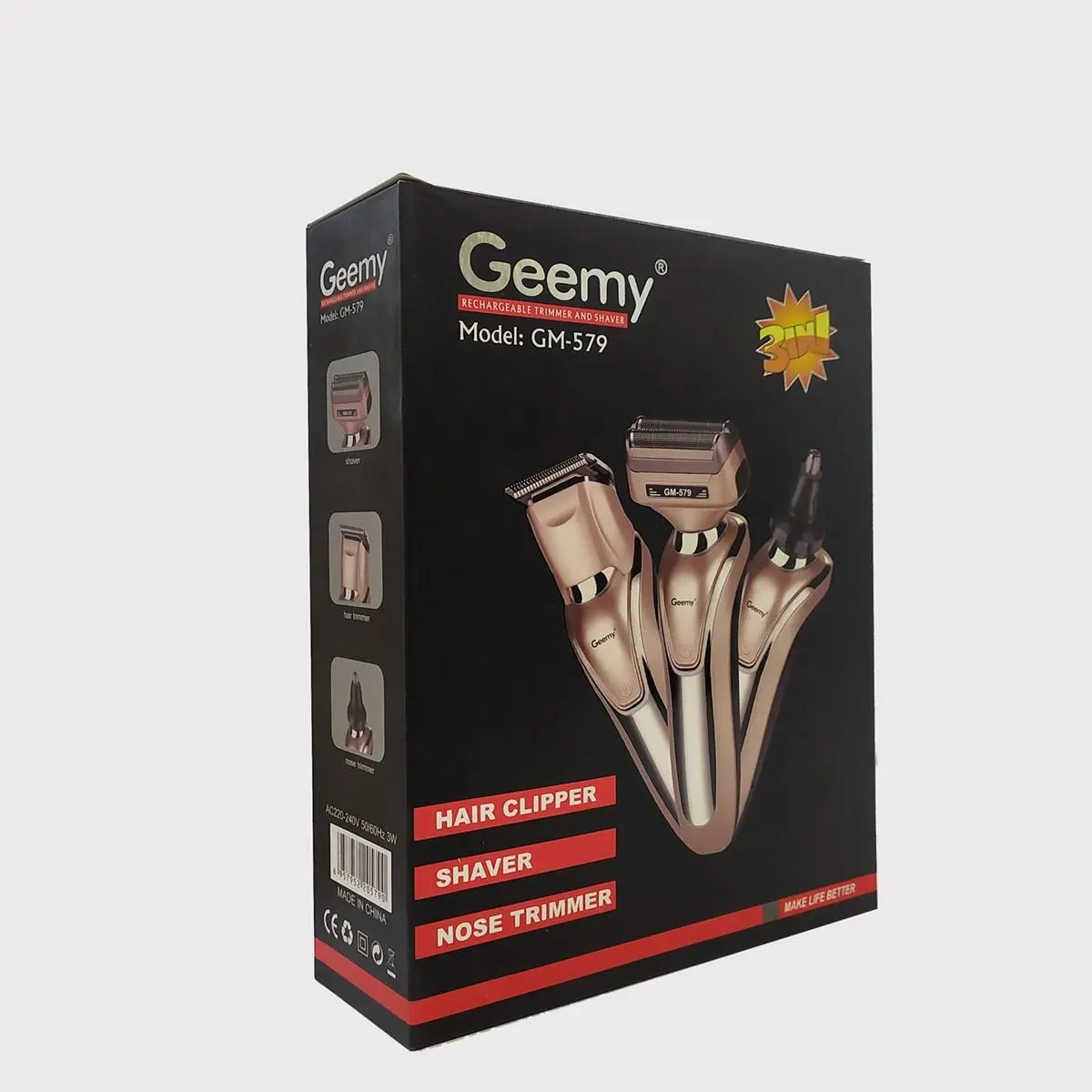 Бритва триммер 3 в 1 Geemy GM-579 на акумуляторі універсальна з насадками для стрижки бороди носа вух - Зображення 8