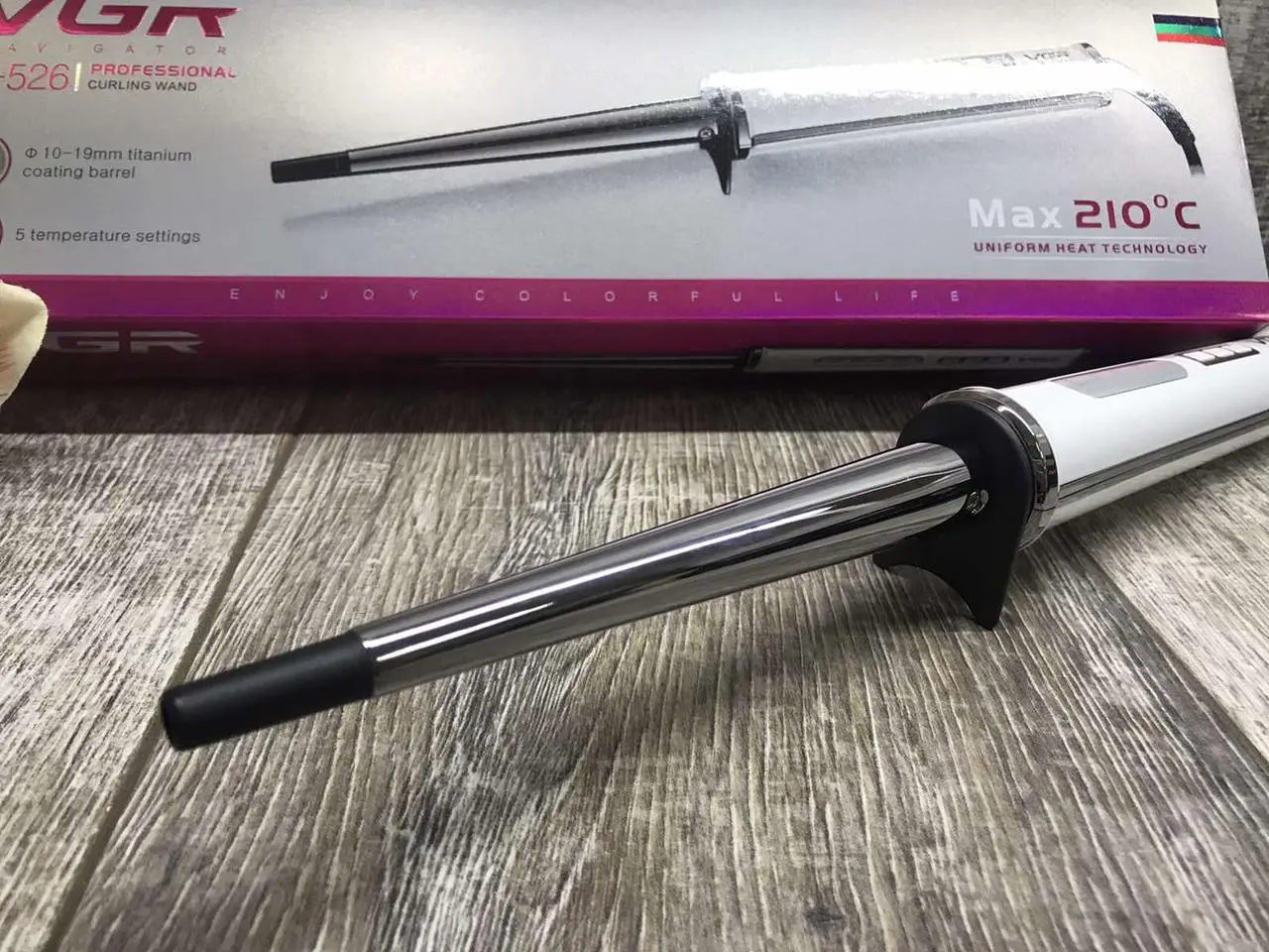 Конусна плойка з регулюванням Led дисплей 10-19мм VGR V-526 біла - Зображення 4