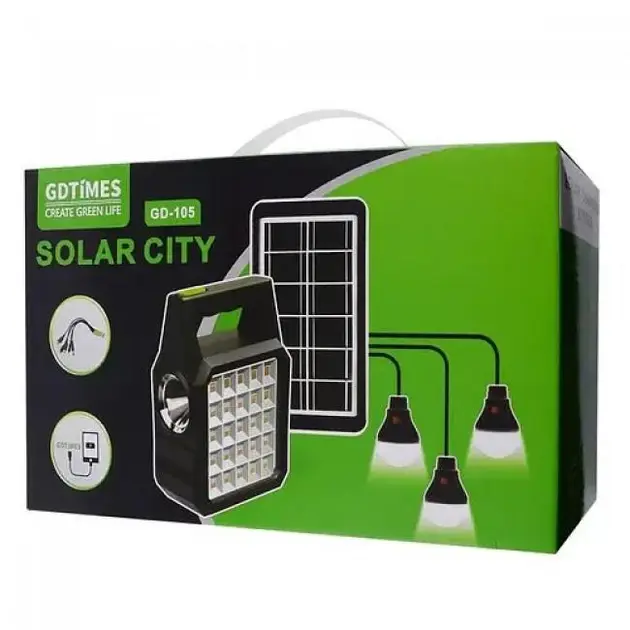 Портативна станція для заряджання GD 105 з 3 лампами та сонячною панеллю - Зображення 2