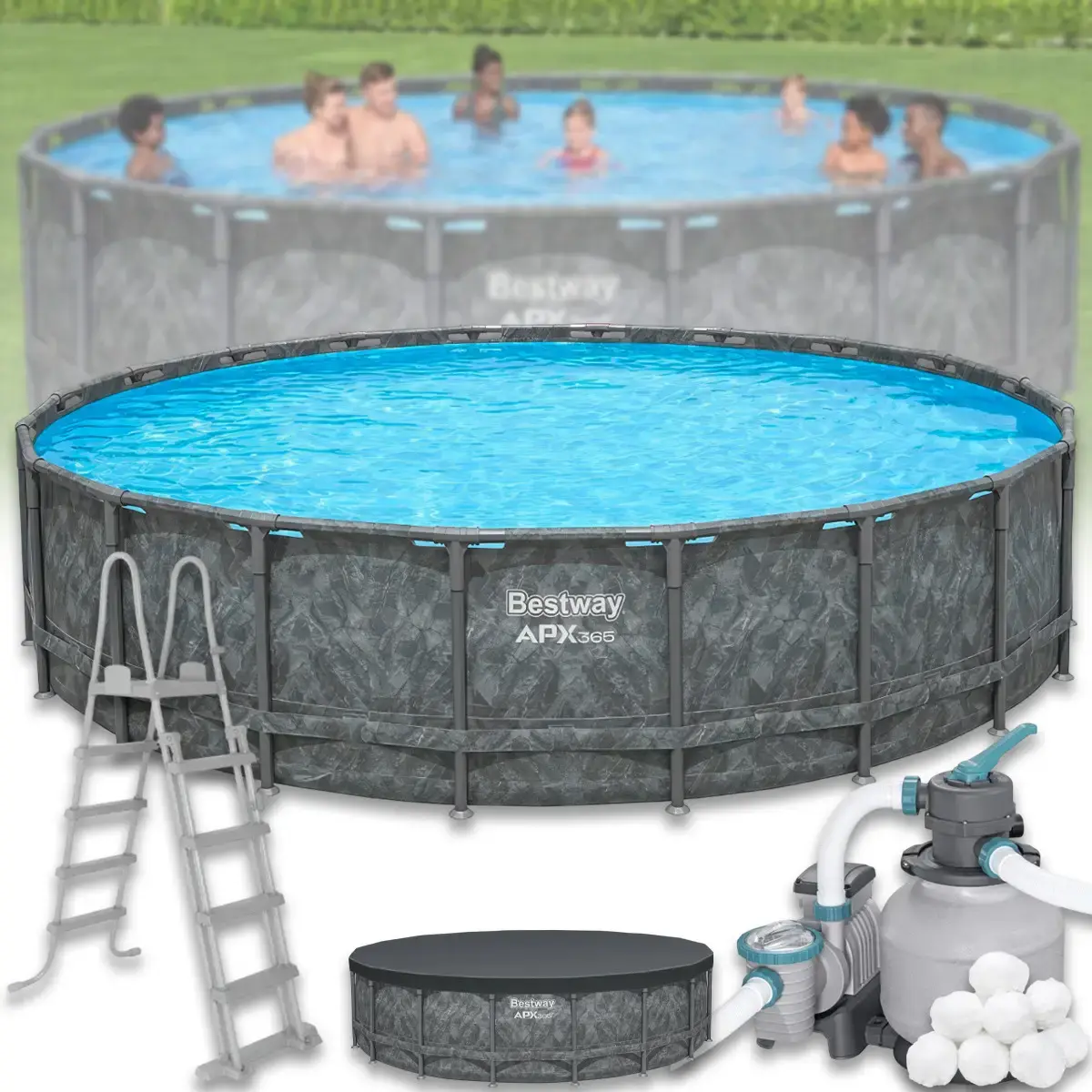 Каркасний круглий басейн 549х132 см на 26 000 л з фільтр-насосом, сходами, тентом Bestway 561KC - Зображення 2