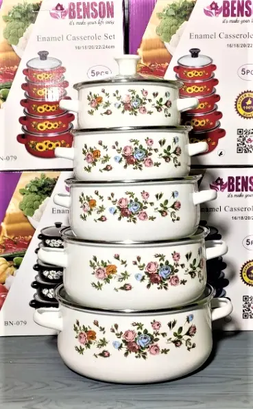 Набір емальованих каструль з кришками Benson BN-079 чорний (10 предметів) каструля Бенсон, Бенсон - Зображення 2