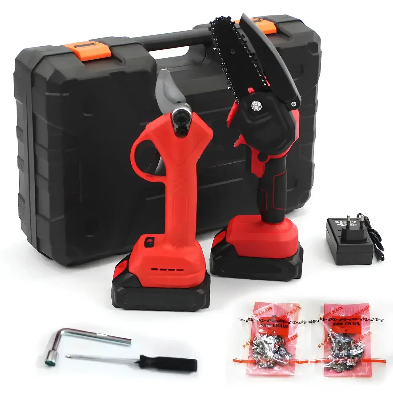 Комплект 2в1 акумуляторна ланцюгова міні пила та секатор садовий акумуляторний в кейсі - Зображення 2