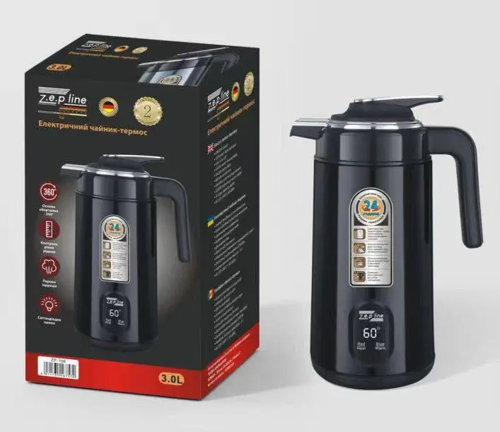 Бордо Електрочайник термос Zepline ZP-123-R 3л 2200 Вт - Зображення 4