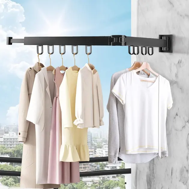 Вішалка настінна сушарка для одягу з алюмінієвого сплаву для балкона, 2 секції SKLM-1 ((66+23)*10*6.5) - Зображення 3