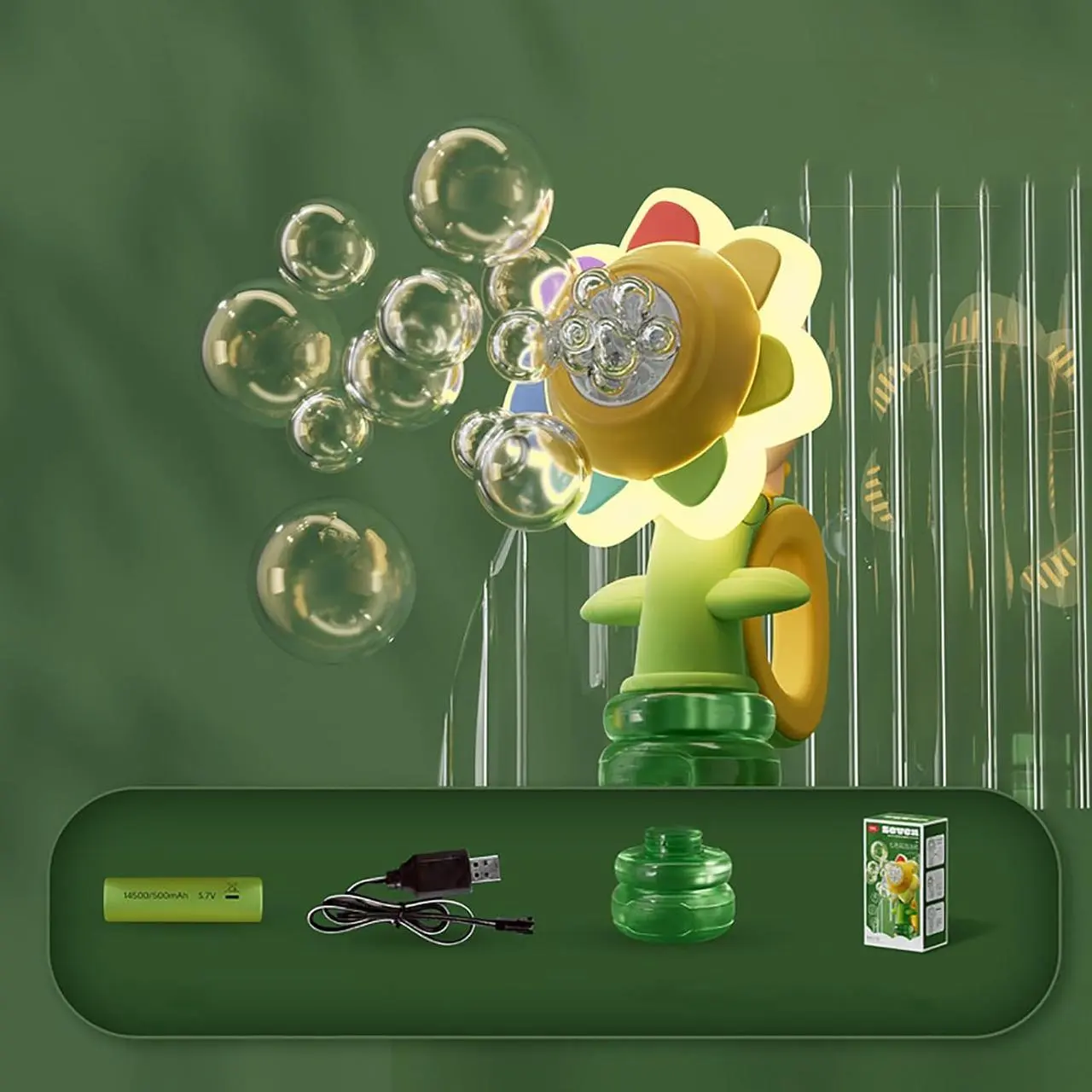 Генератор мильних бульбашок у формі соняшника з підсвічуванням Seven COLOR FLOWER - Зображення 2