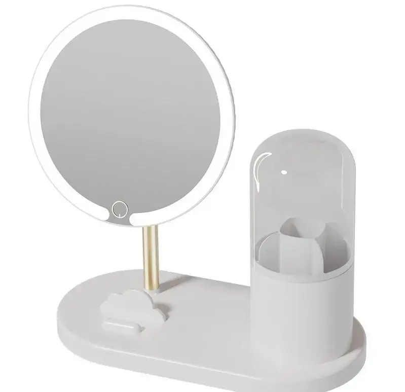 Дзеркало з LED підсвічуванням кругле + тубус для зберігання косметики (6016)