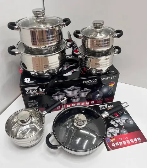 чорний Набір посуду Zepline ZP-115 із нержавіючої сталі на 12 предметів - Зображення 3