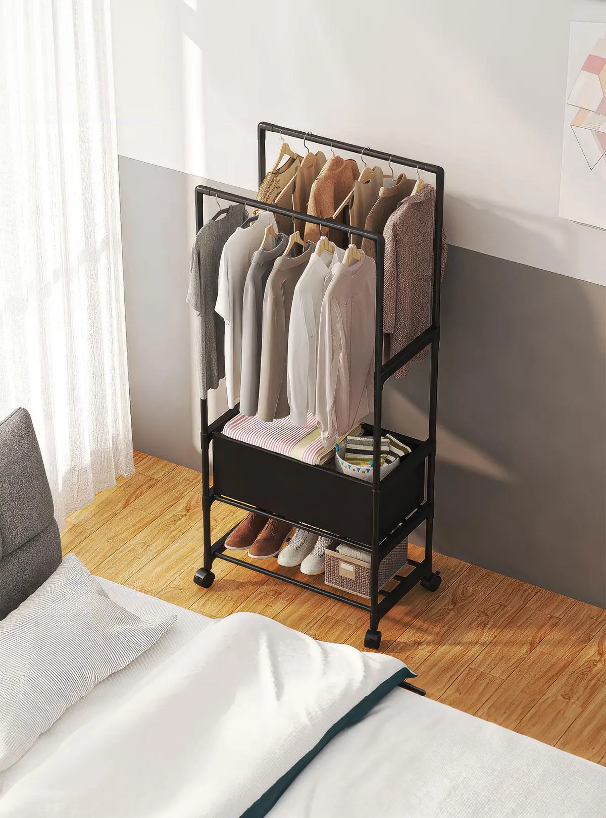 Стійка-вішалка на колесах для речей та взуття (YH9918-3A) - Зображення 3