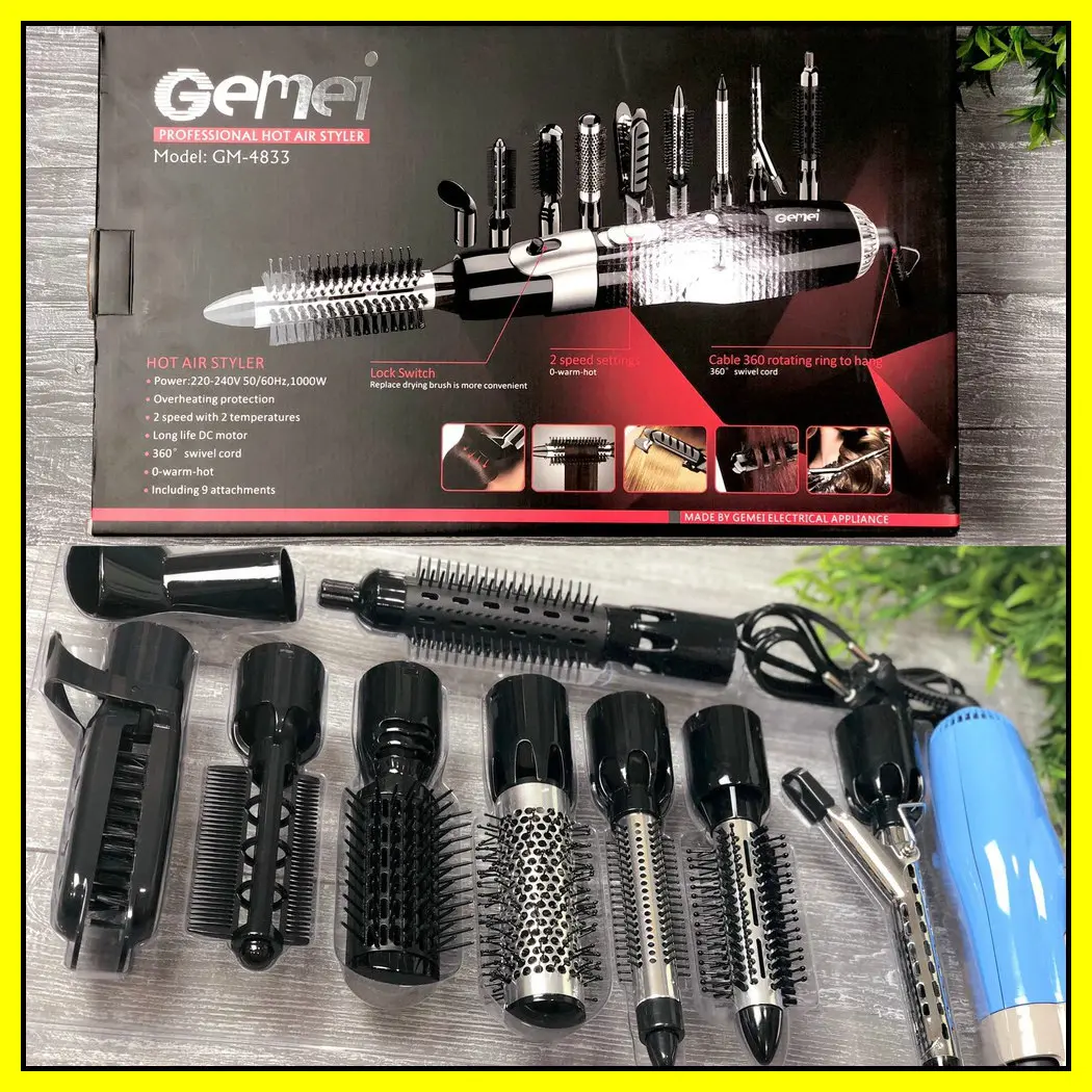 Фен-стайлер для волосся 10 в 1 Gemei GM-4833, фен щітка, багатофункціональний стайлер - Зображення 2