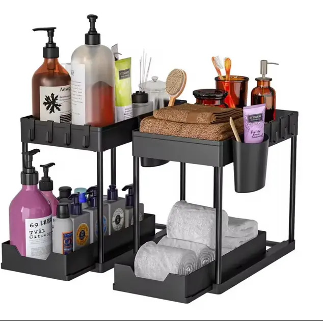 Органайзер дворівневий з висувним ящиком для зберігання та гачками - Зображення 3