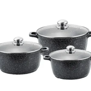 Кухонний набір каструль Benson BN-298 з литого алюмінію та мраморним антипригарним покриттям об’ємом 1.5/2.2/3.2 л.