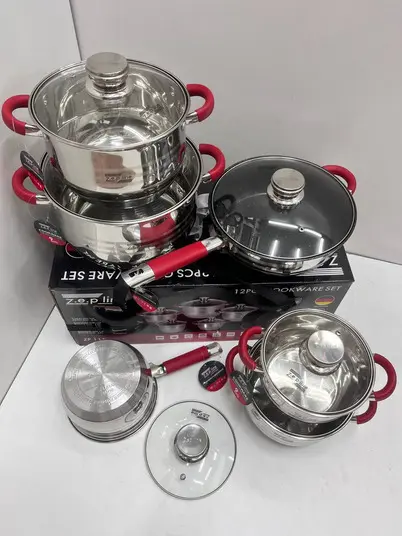 чорний Набір посуду Zepline ZP-115 із нержавіючої сталі на 12 предметів - Зображення 4