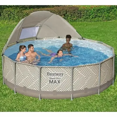 Круглий каркасний басейн із міні-дахом, пісочний фільтр, сходи, тент у комплекті Bestway 561FY 396 x 107 см 11133 л - Зображення 3