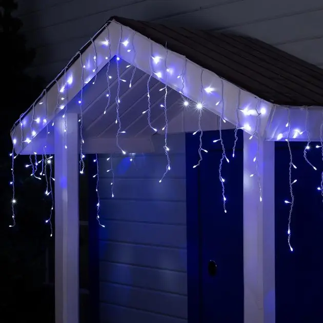 Різнокольоровий Новорічна святкова гірлянда бахрома 120 Led прозорий провід 3х0.5 м - Зображення 4