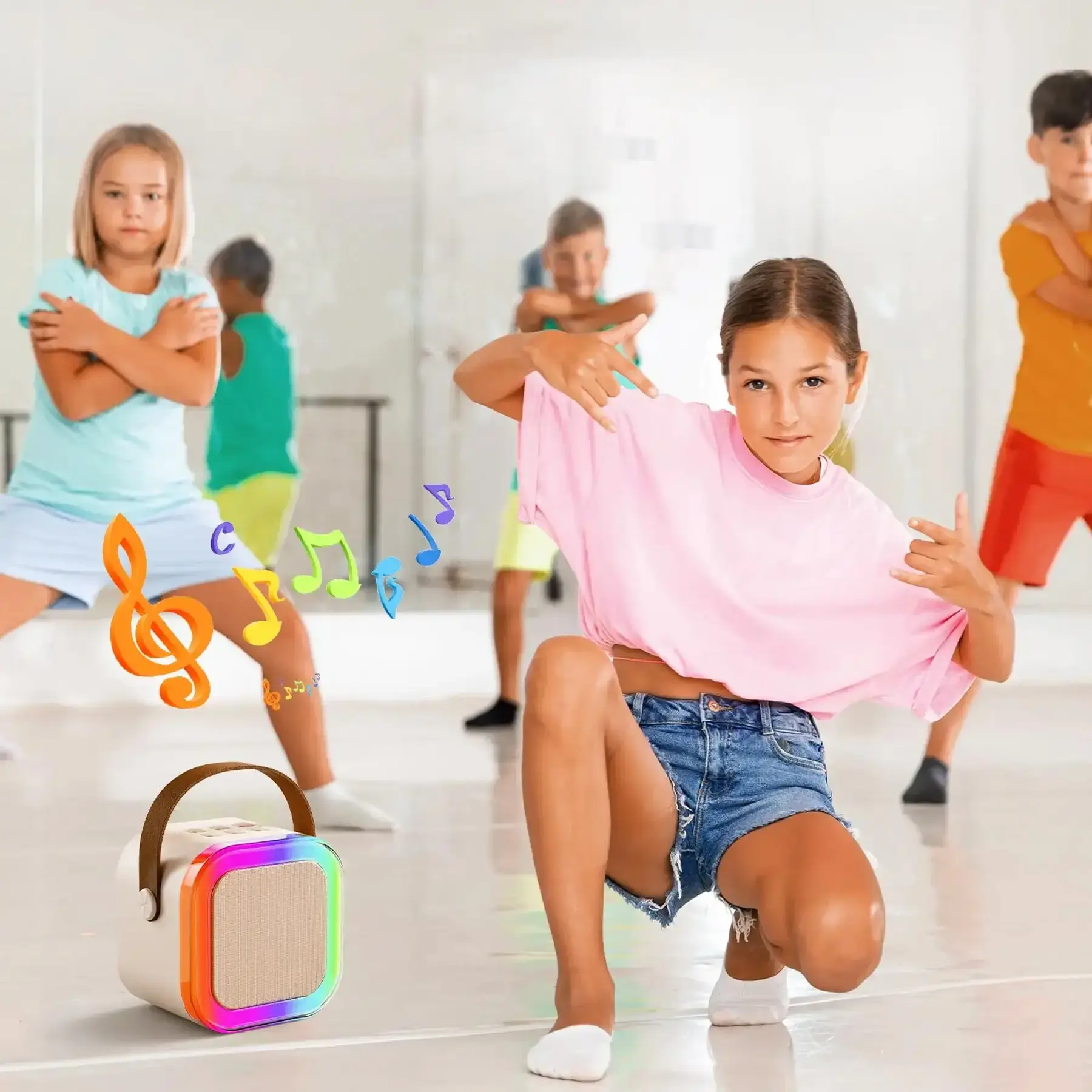 Міні-дитяче караоке K12 з 1 бездротовим мікрофоном, портативними бездротовими динаміками зі стерео басами - Зображення 3