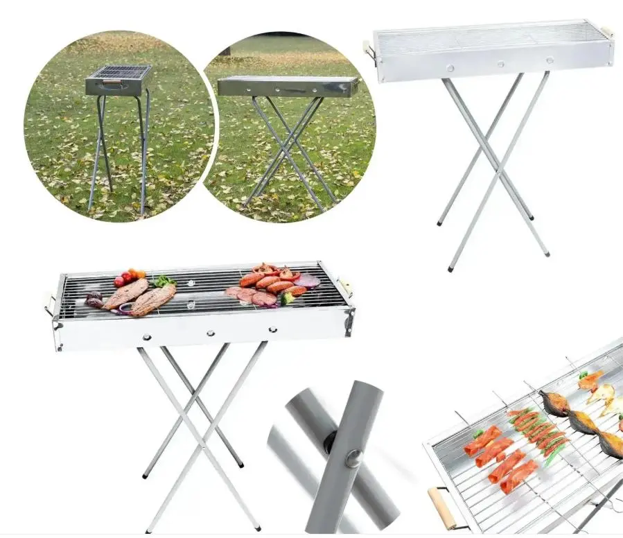 Переносний мангал барбекю гриль BARBECUE TRAY 770SS MD-008 70х30х70 см з решіткою, металевий портативний мангал - Зображення 2