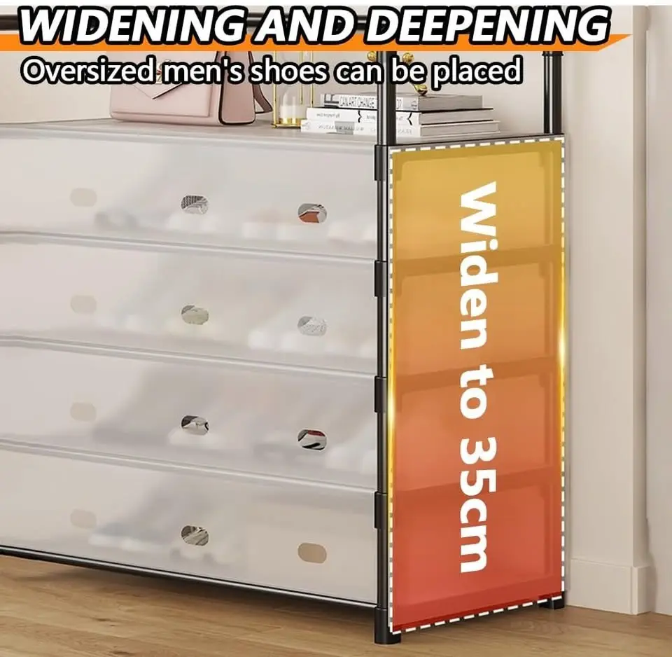 NEW Залізна вішалка для одягу + підставка для взуття, 2 в одному, 4 полиці Чорний - Зображення 6