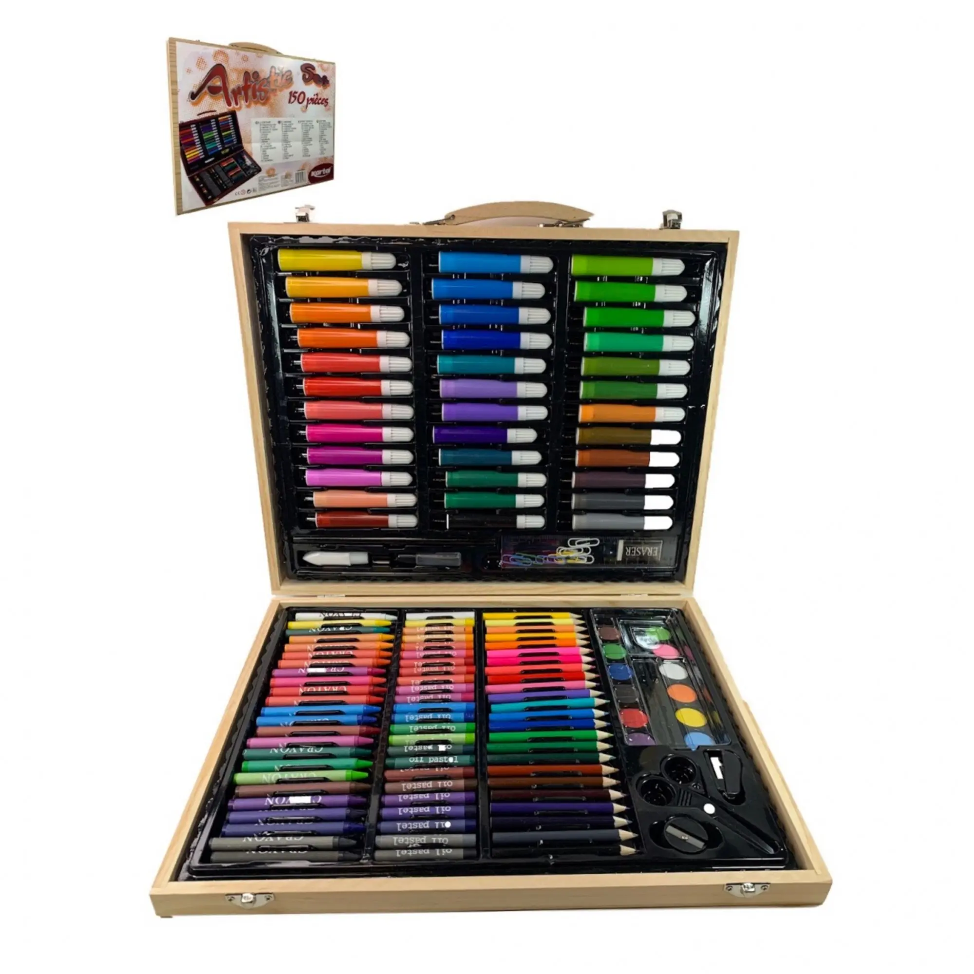 Дитячий набір для малювання та творчості Kartal на 150 предметів у дерев'яній валізі - Зображення 3