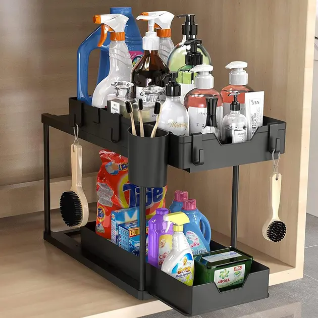 Органайзер дворівневий з висувним ящиком для зберігання та гачками - Зображення 4