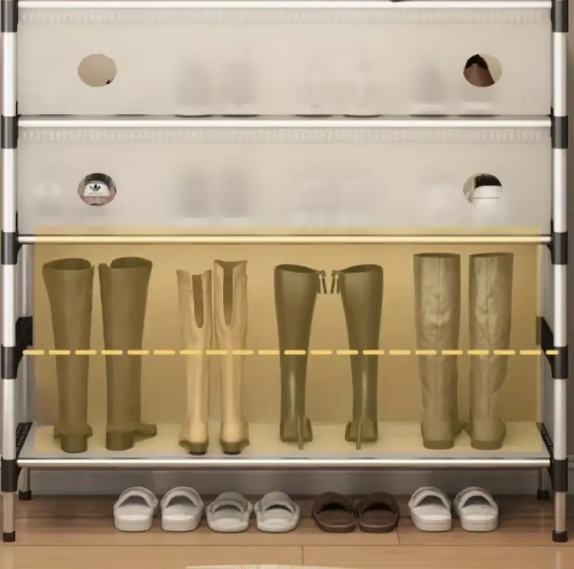 NEW Залізна вішалка для одягу + підставка для взуття, 2 в одному, 4 полиці Бежева - Зображення 6