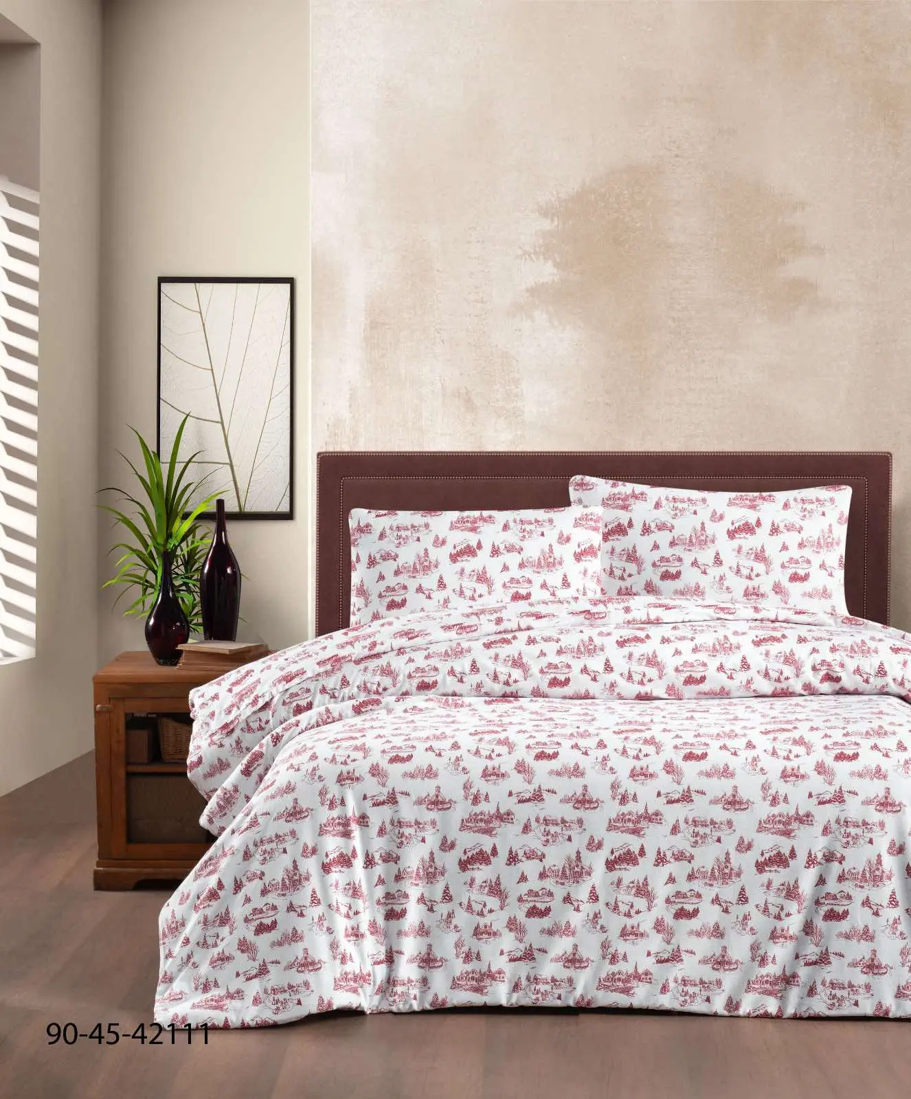 Червоний Тепла постільна білизна / байкова євро розміру фланель 100%-бавовна Туреччина Cotton Collection - Зображення 5