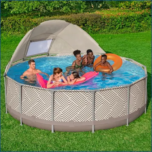 Круглий каркасний басейн із міні-дахом, пісочний фільтр, сходи, тент у комплекті Bestway 561FY 396 x 107 см 11133 л - Зображення 2