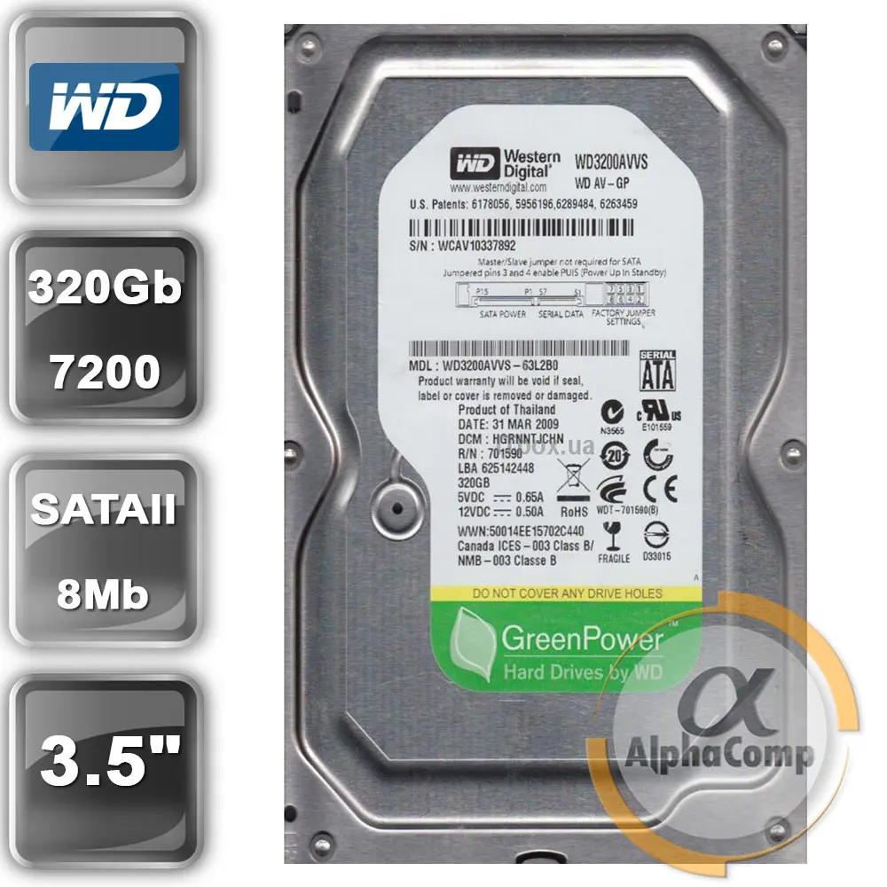 Жорсткий диск 320ГБ Western Digital AV greenPower 8МБ 3.5" SATA II - Зображення 2