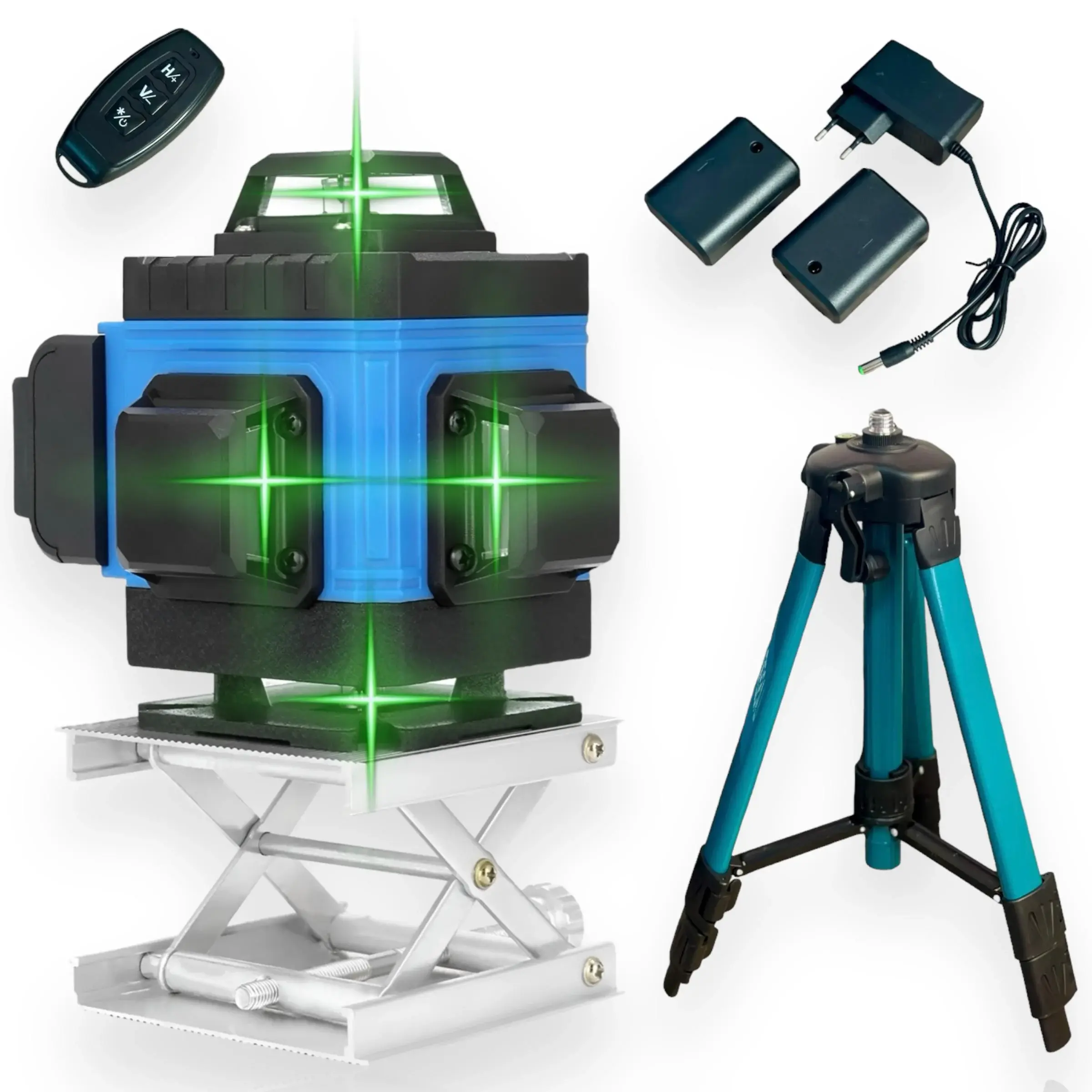 Лазерний 4D рівень акумуляторний -2 АКБ, 16 ліній, пульт дистанційного керування, цифровий дисплей, штатив, повний набір для встановлення, пластиковий кейс - Зображення 3