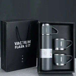Термос із вакуумною ізоляцією сірий, Подарунковий набір з 3 чашками 500 мл