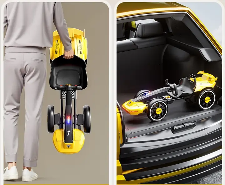 Електромобіль складний з акумулятором 6V 4.5Ah та швидкістю до 6 км/год/M-6072 Eco Koleso жовтий - Зображення 2