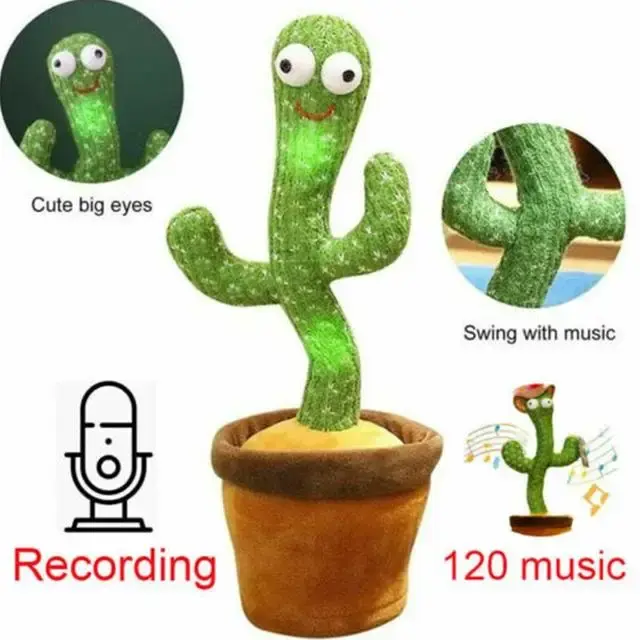 Кактус що танцює, світло-музична іграшка , Dancing Cactus TikTok кактус у вазоні 34 см - Зображення 4