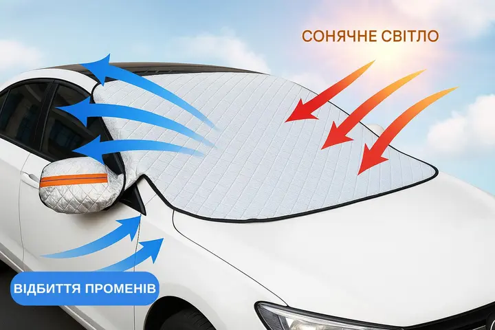 Накидка на лобове скло захист від снігу 150х70 см чохол для машини від сонця дощу зимовий тент - Зображення 8