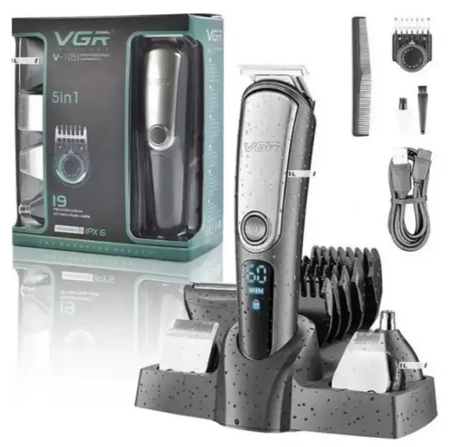 Машинка для стрижки волосся VGR V-105 тример для вусів та бороди з насадками 5в1 - Зображення 4