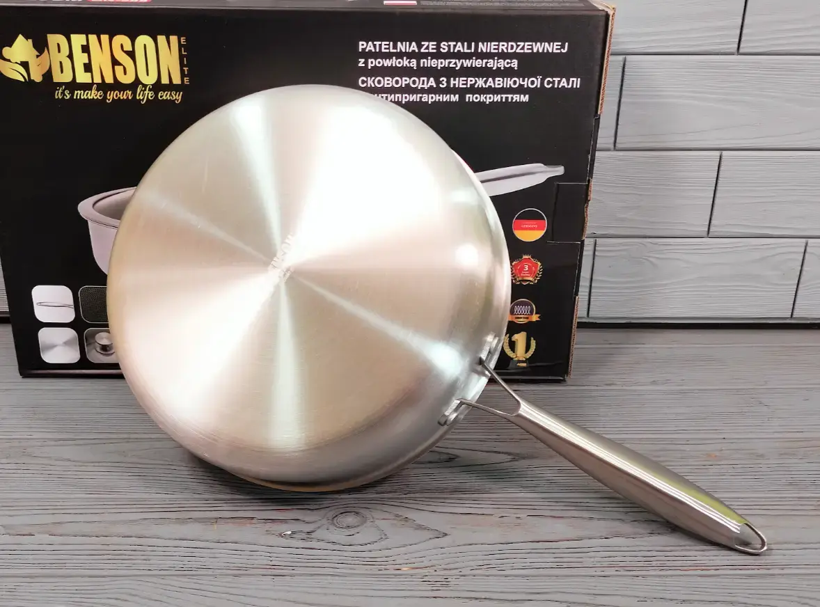 Глибока сковорода із нержавіючої сталі 28 см. Benson BN-588 - Зображення 4