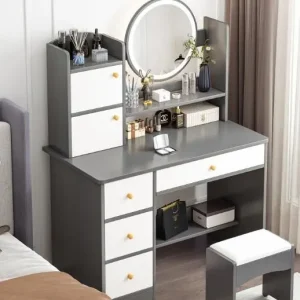 Стіл для макіяжу з LED дзеркалом STL-MD 72 (Г40/Ш80/В127) (СІРО-БІЛИЙ)