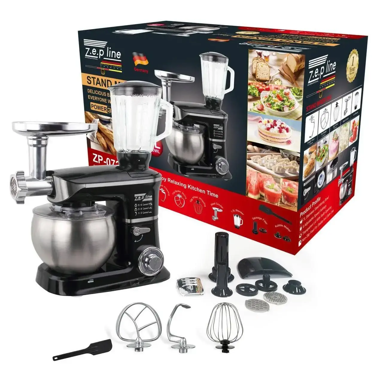 Кухонний комбайн 4в1 (тістоміс, м'ясорубка, блендер, міксер) Zepline ZP-072 3200W - Зображення 4