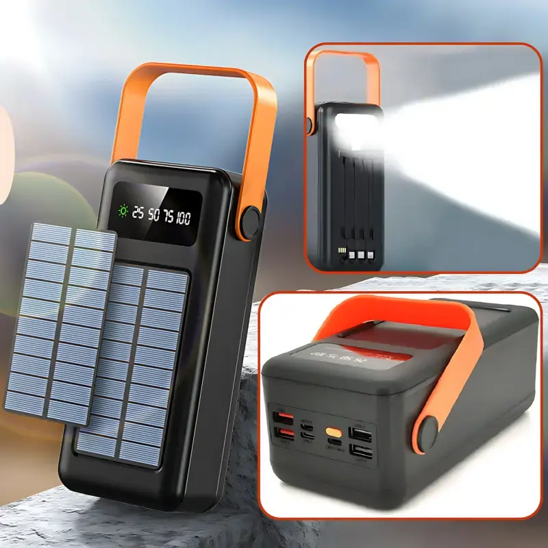 Портативна батарея зовнішня повербанк Power Bank 120000 mAh із сонячною панеллю та ліхтариком YM-639CX - Зображення 2